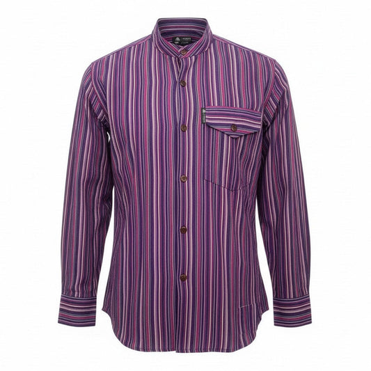 Nomad Sari Grandad Shirt - Black Purple - Large - Luna Panther