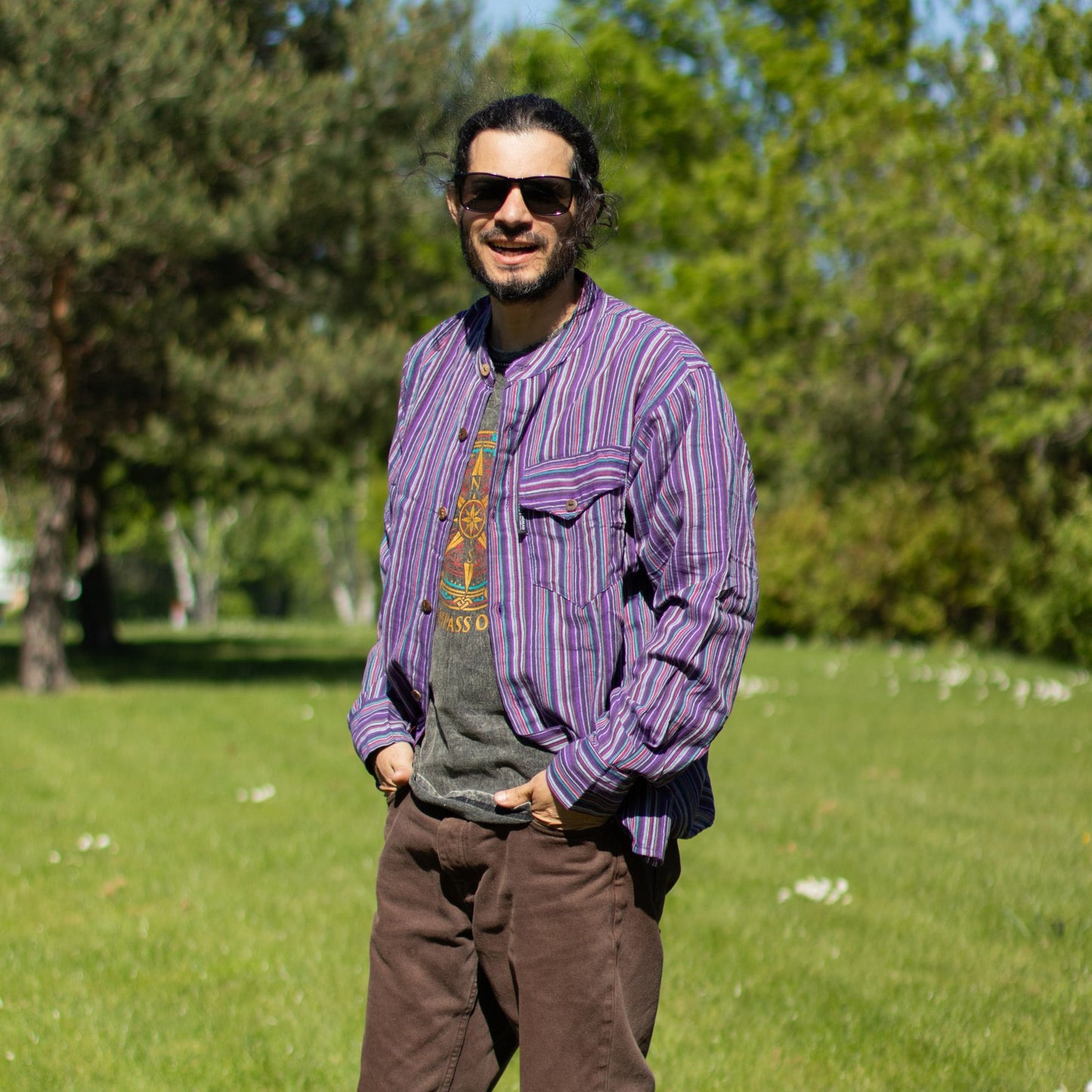 Nomad Sari Grandad Shirt - Black Purple - XL - Luna Panther