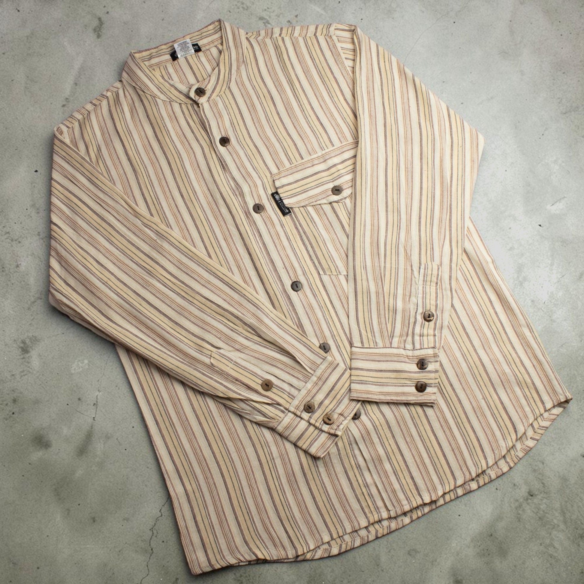 Nomad Sari Grandad Shirt - Brown Beige - Large - Luna Panther