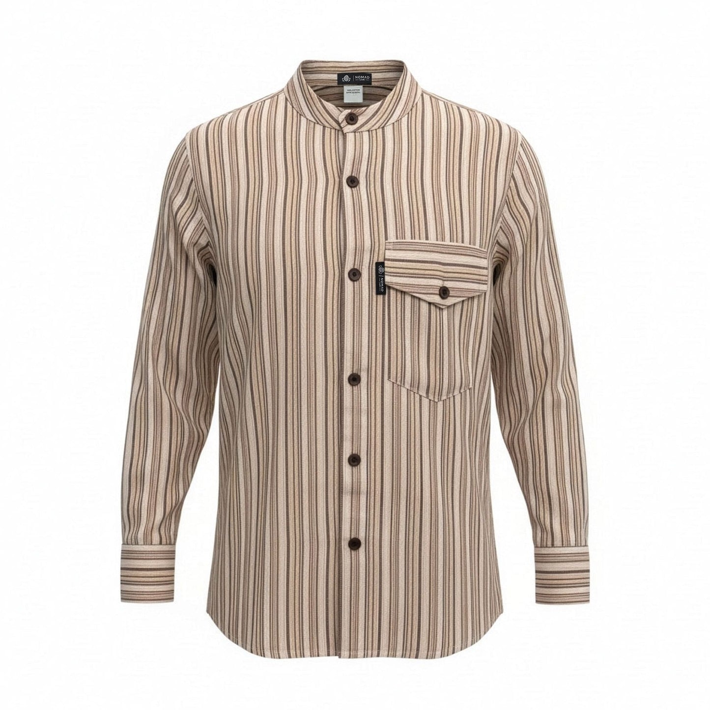 Nomad Sari Grandad Shirt - Brown Beige - Medium - Luna Panther
