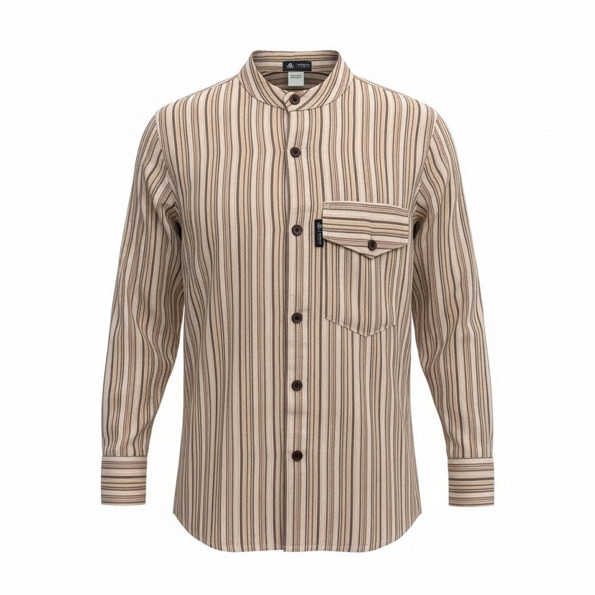 Nomad Sari Grandad Shirt - Brown Beige - Medium - Luna Panther