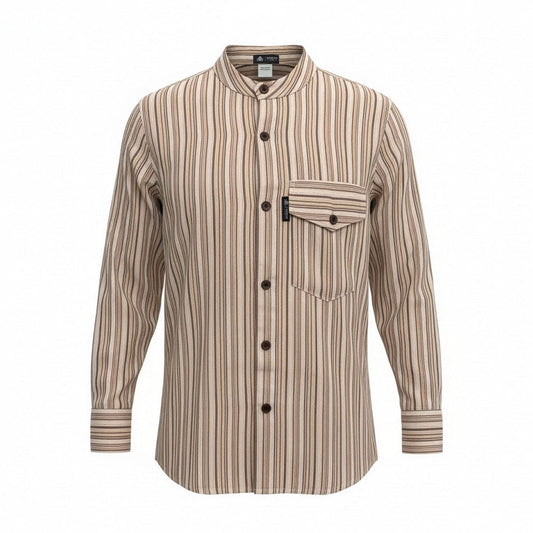 Nomad Sari Grandad Shirt - Brown Beige - Medium - Luna Panther
