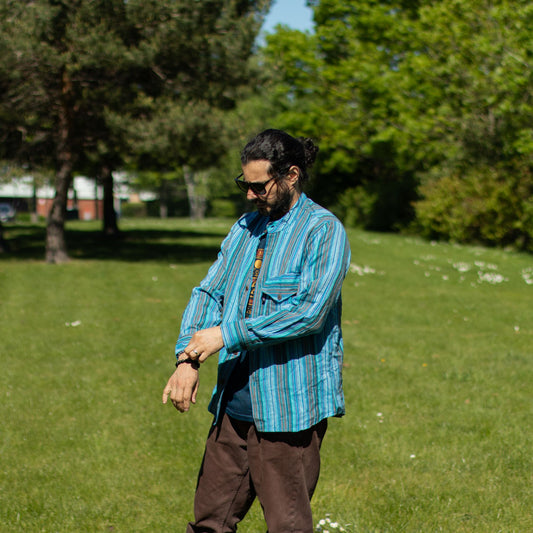 Nomad Sari Grandad Shirt - Turquoise - Large - Luna Panther
