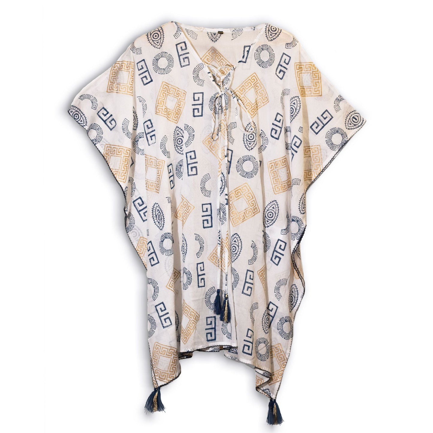 Nomad Sari Kaftan - Blue & Gold Greek Motif Print - Luna Panther