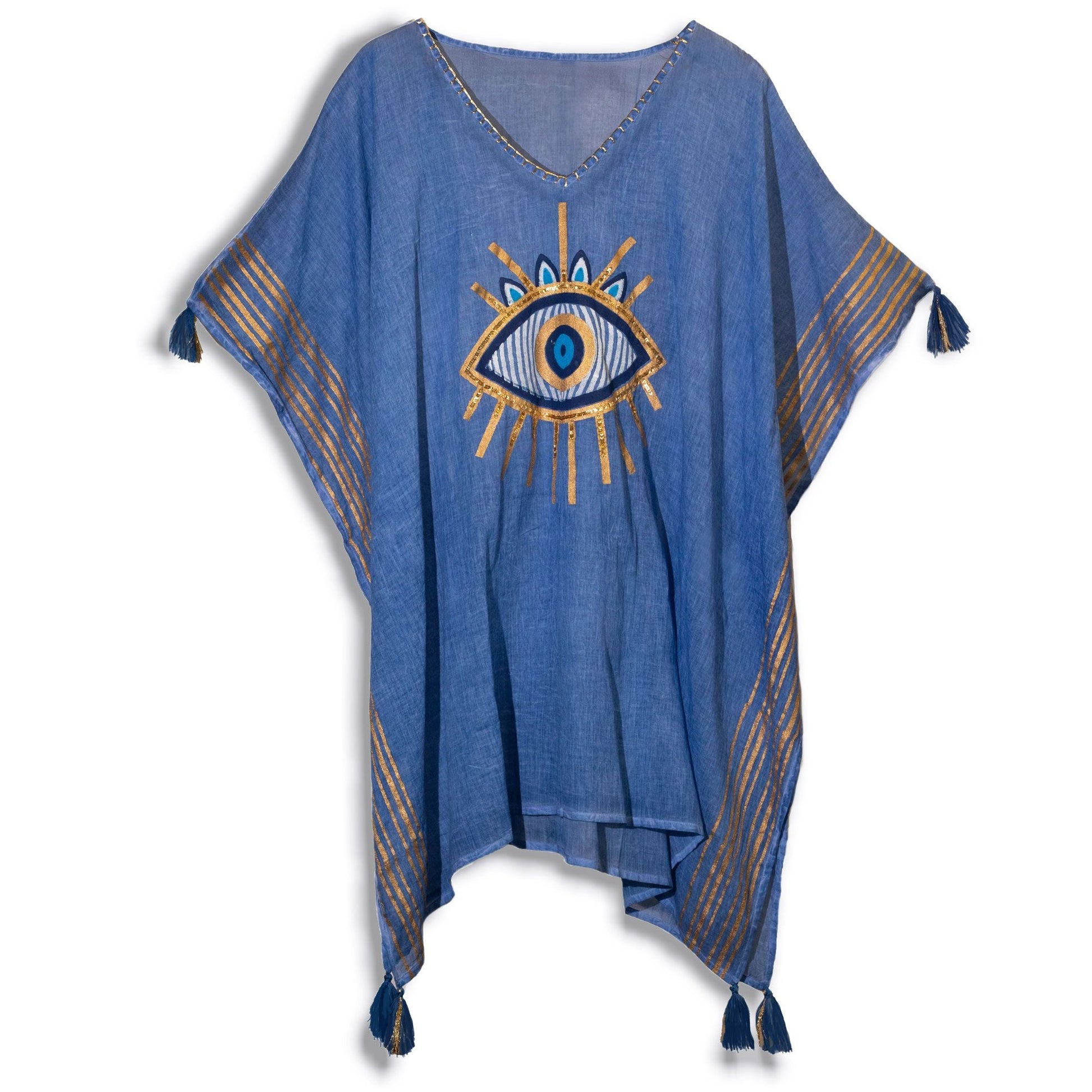 Nomad Sari Kaftan - Rich Blue & Gold Evil Eye Print - Luna Panther