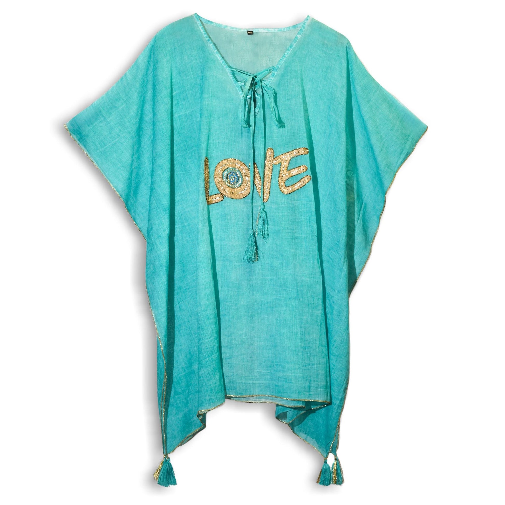 Nomad Sari Kaftan - Turquoise & Gold LOVE Motif - Luna Panther