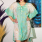 Nomad Sari Kaftan - White & Turquoise with Gold Fish Print - Luna Panther