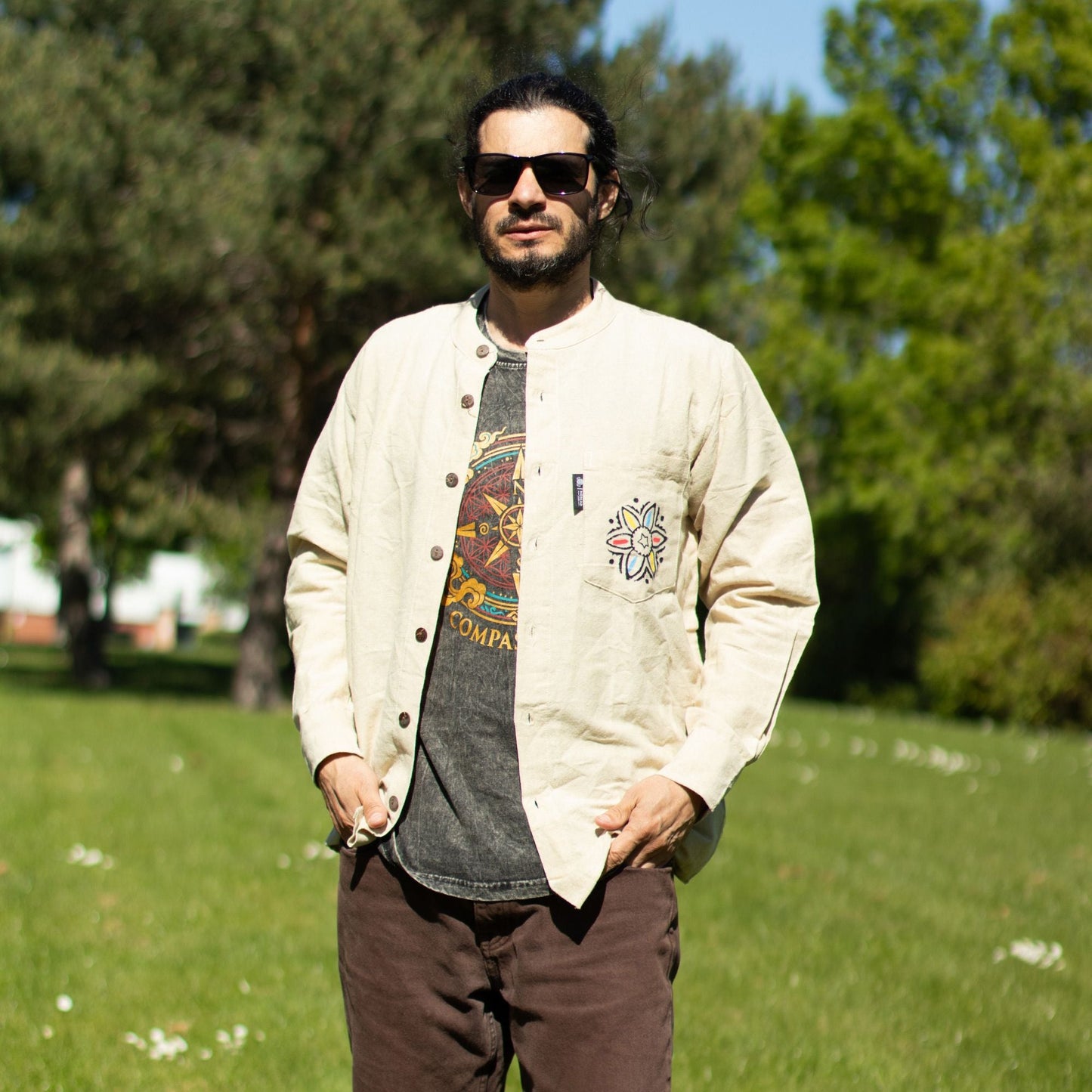 Nomad Sari Kathmandu Shirt - Stone - XL - Luna Panther