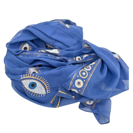 Nomad Sari Pareo - Rich Blue & Gold Evil Eye Print - Luna Panther alternate view