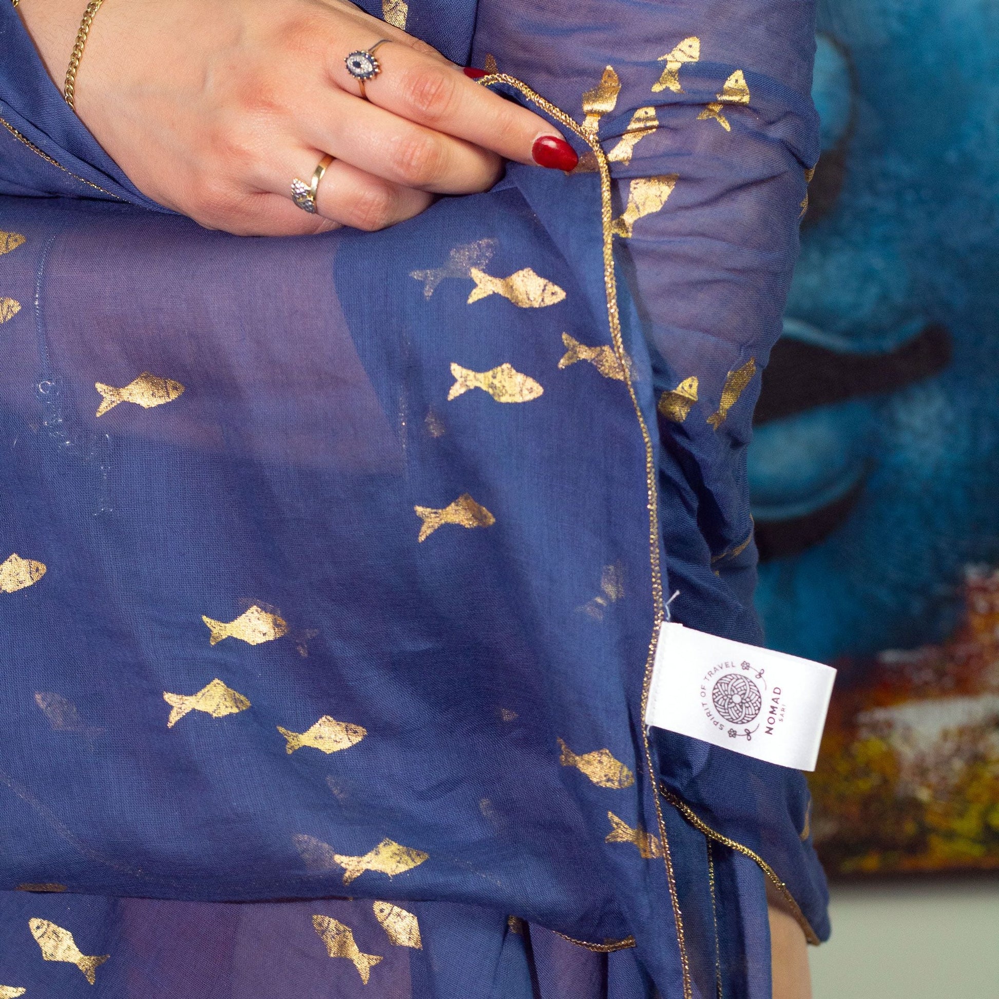 Nomad Sari Pareo - Sea Blue & Gold Fish Print - Luna Panther