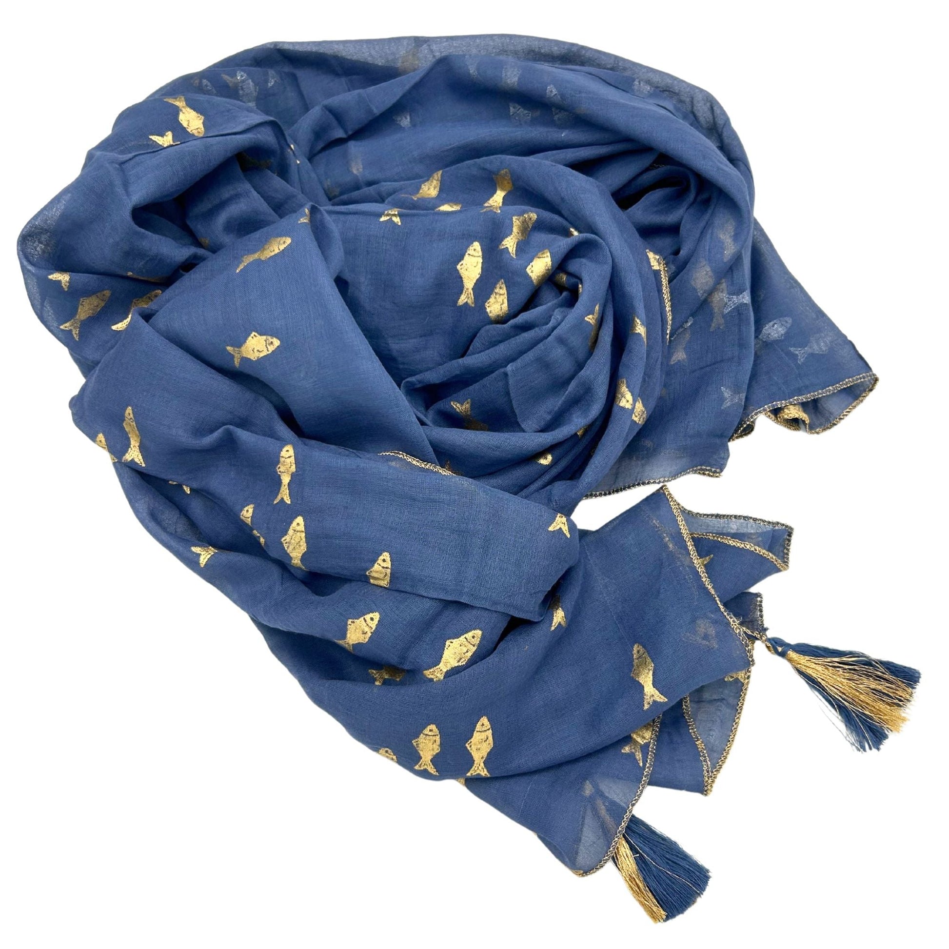 Nomad Sari Pareo - Sea Blue & Gold Fish Print - Luna Panther