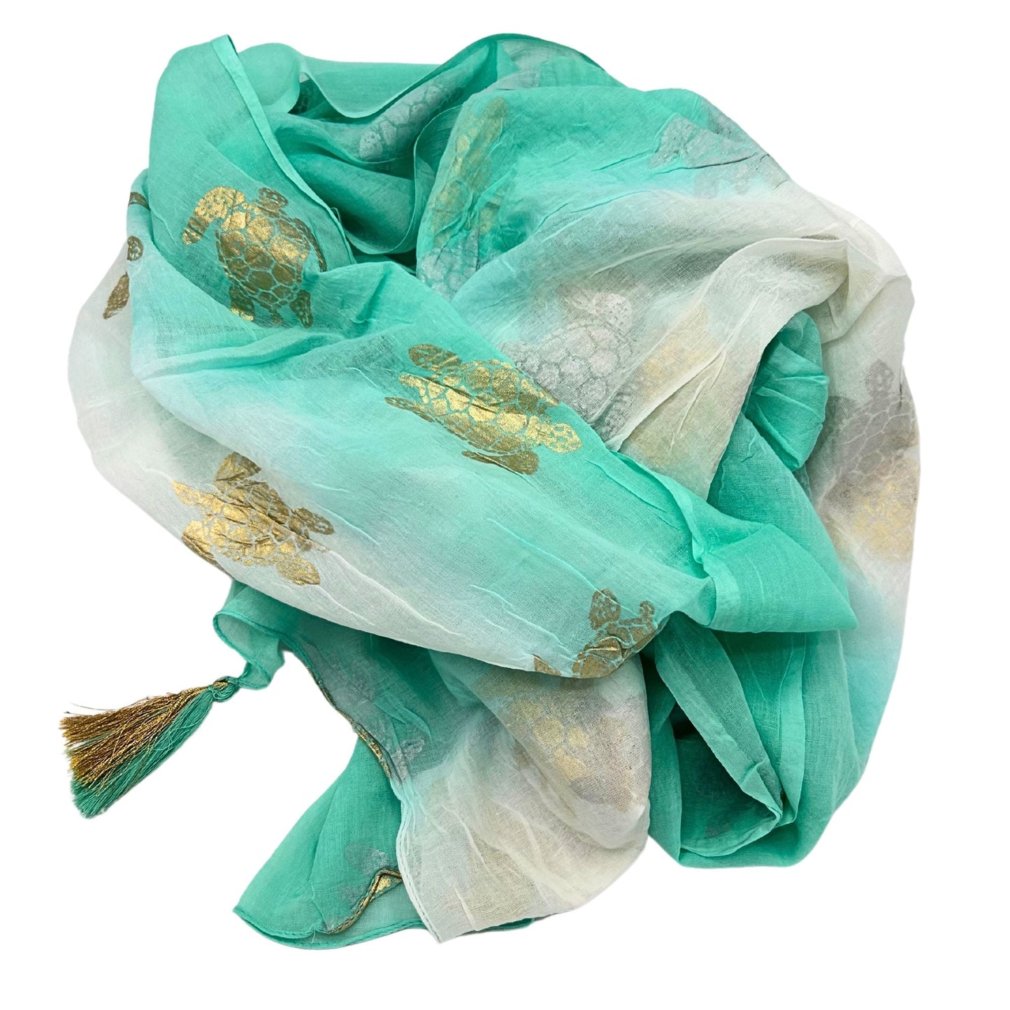 Nomad Sari Pareo - White & Turquoise with Gold Turtle Print - Luna Panther