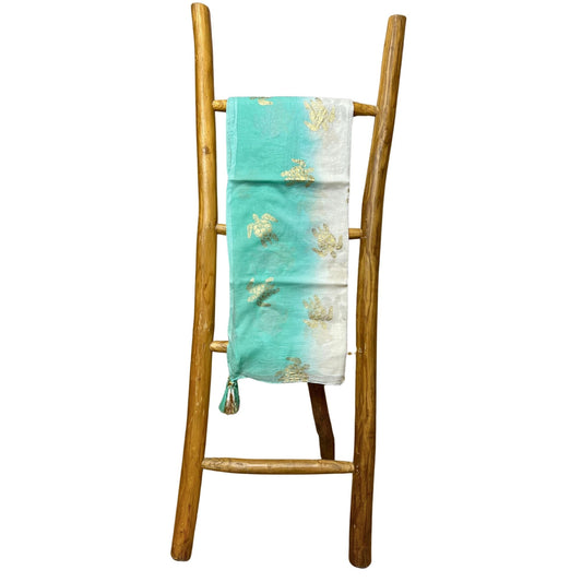 Nomad Sari Pareo - White & Turquoise with Gold Turtle Print - Luna Panther alternate view