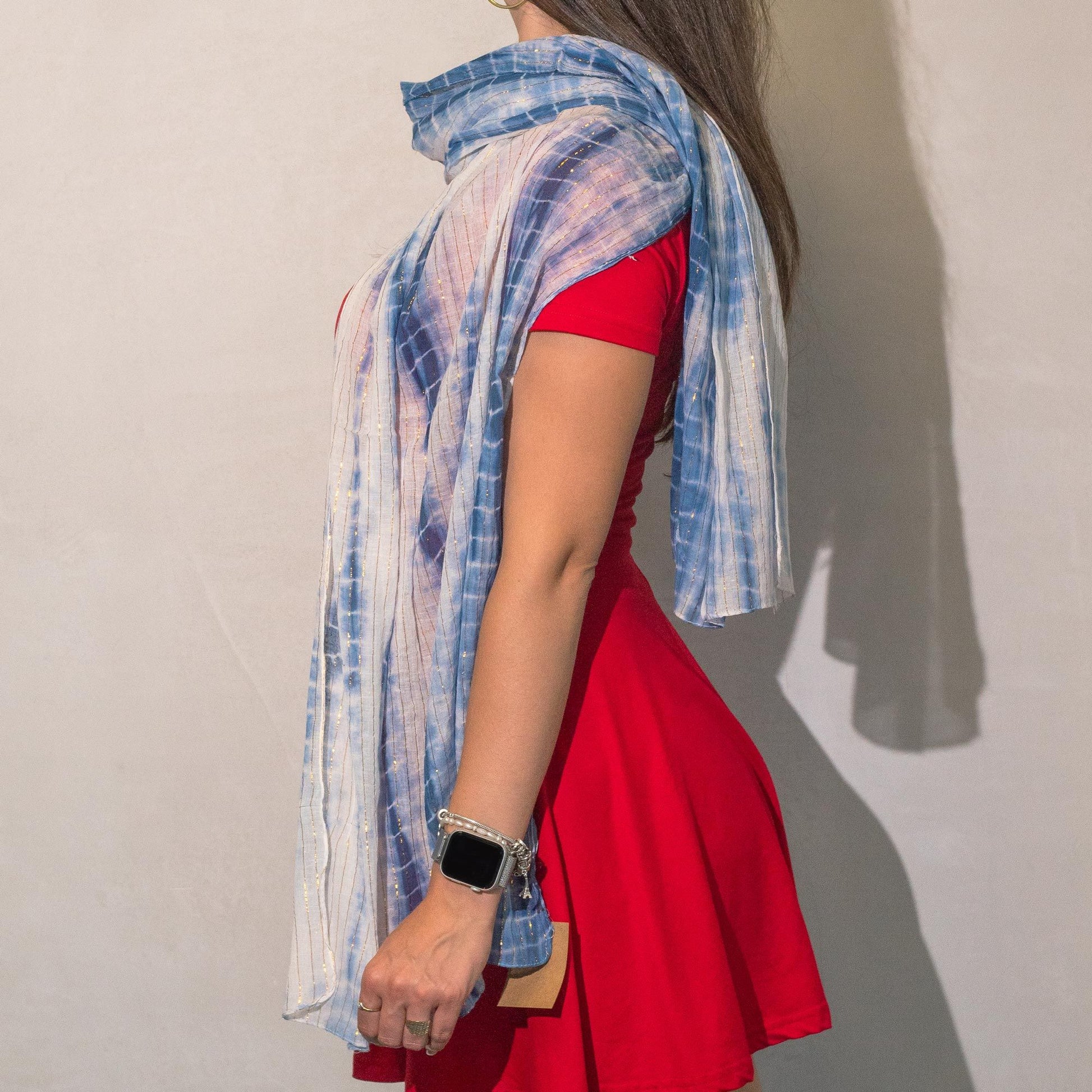 Nomad Sari Party Shine Scarf - Dusky Blue (180×50cm) - Luna Panther