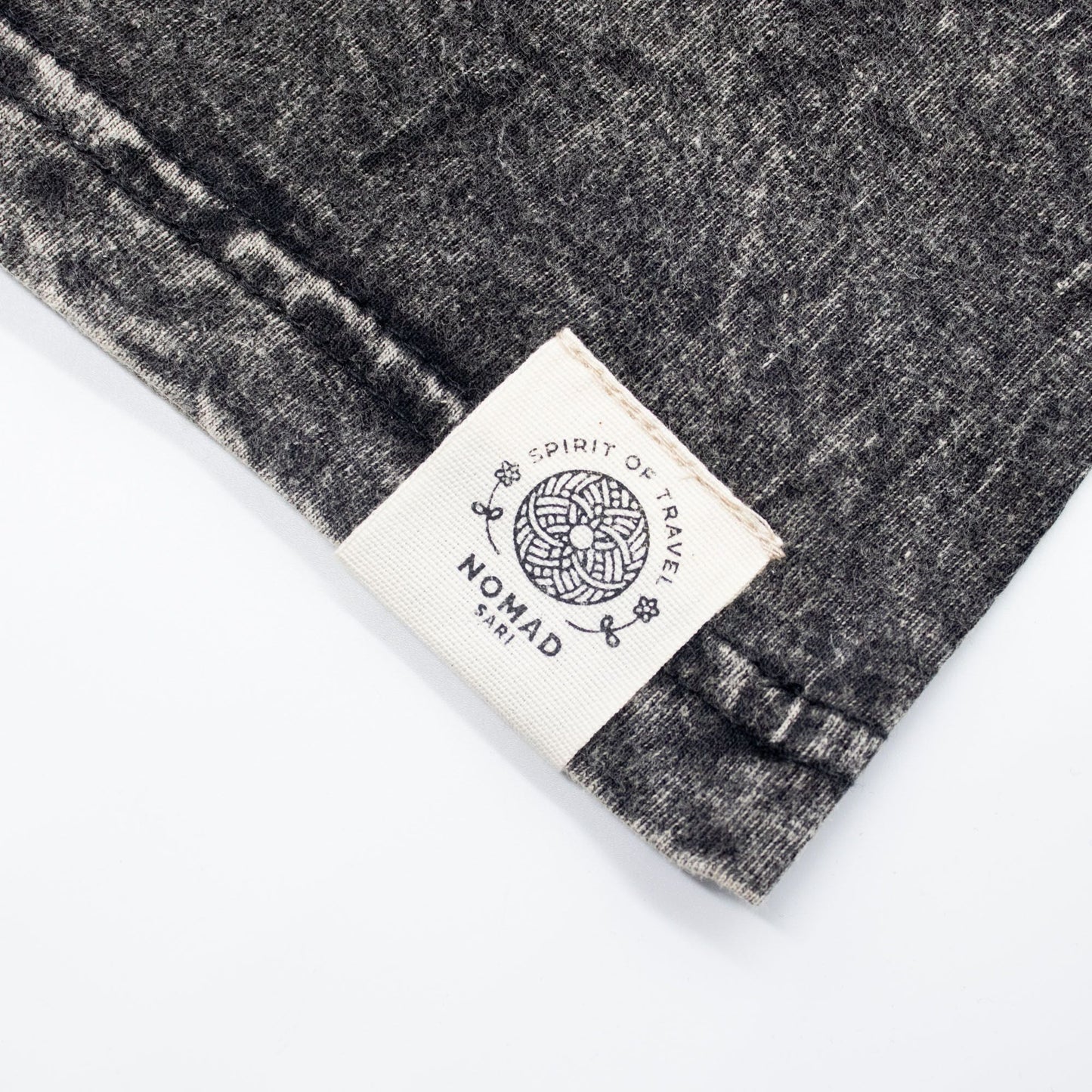 Nomad Sari Stonewashed Cotton T-Shirt - Compass of Life - Charcoal - Medium - Luna Panther