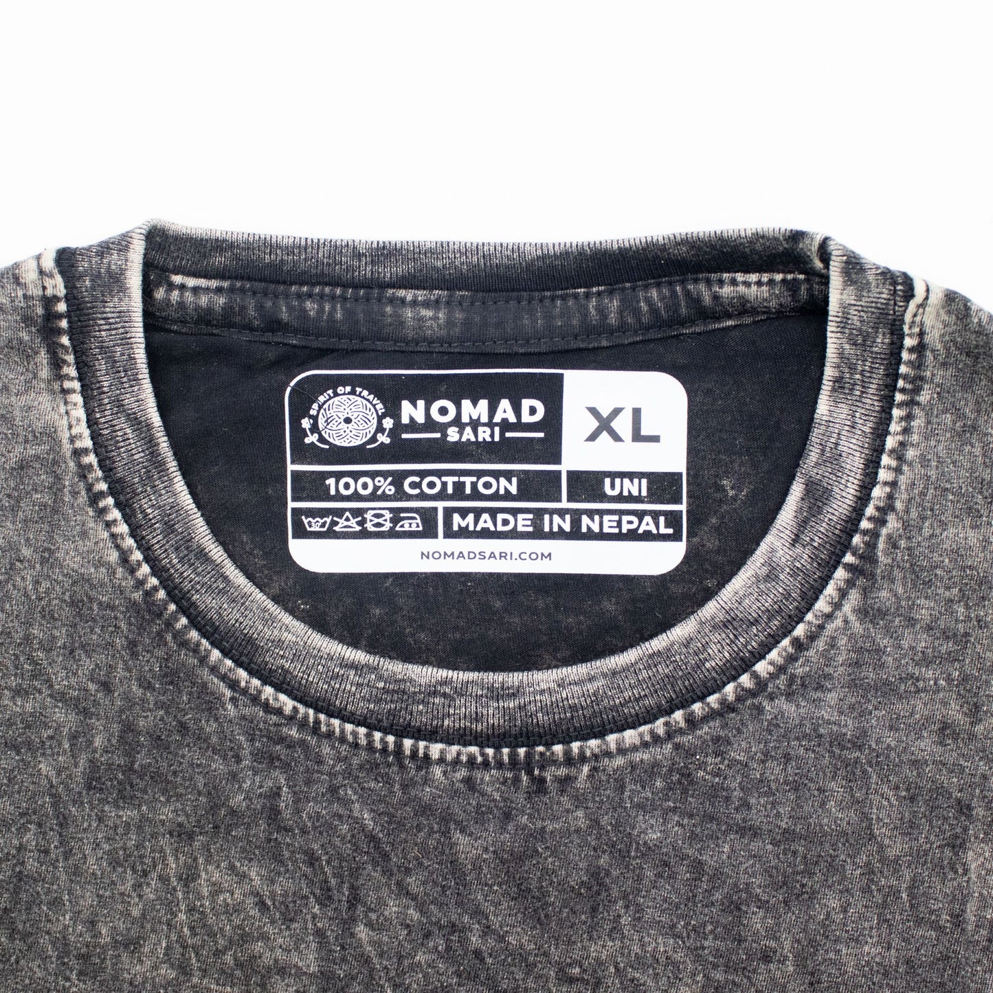 Nomad Sari Stonewashed Cotton T-Shirt - Compass of Life - Charcoal - XL - Luna Panther
