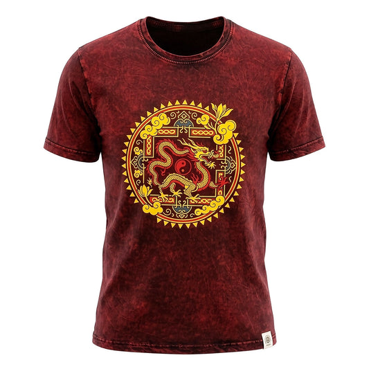 Nomad Sari Stonewashed Cotton T-Shirt - Dragon Mandala - Maroon - Large - Luna Panther alternate view