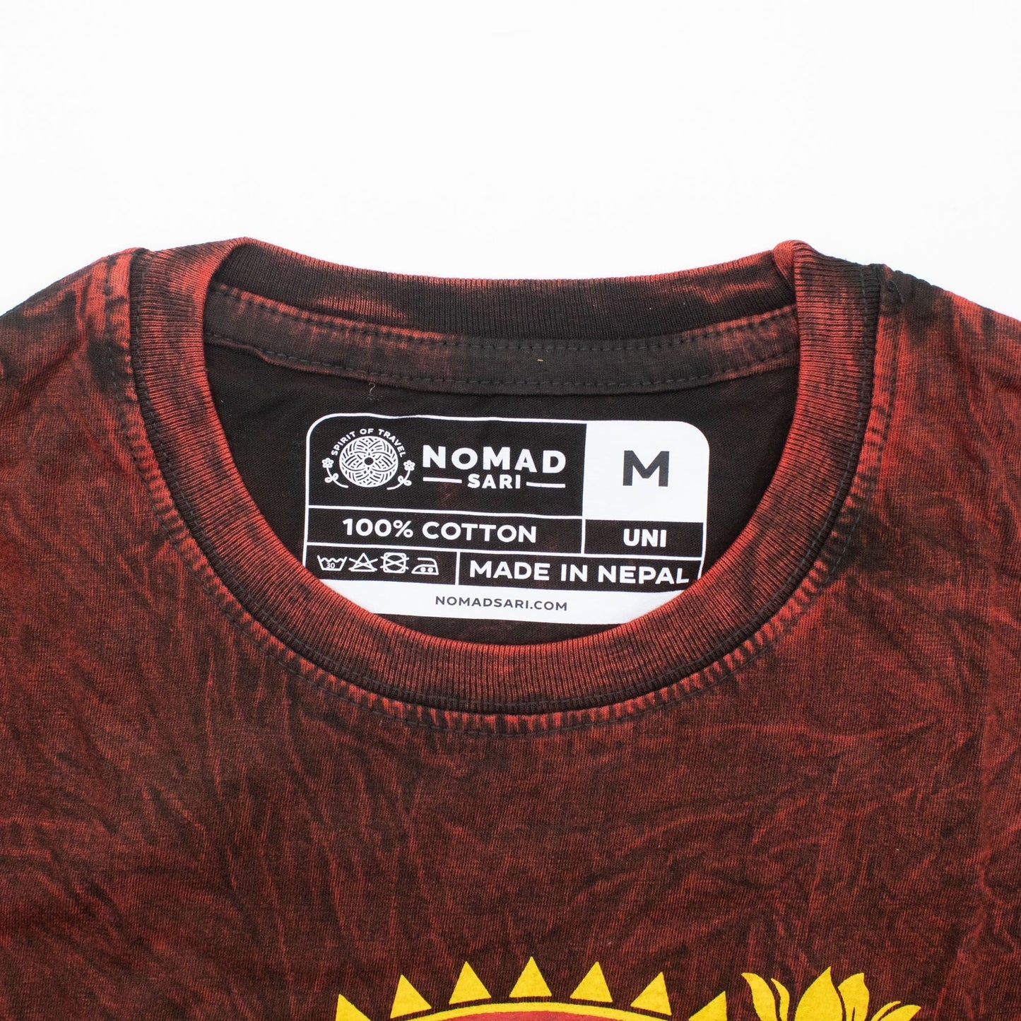 Nomad Sari Stonewashed Cotton T-Shirt - Dragon Mandala - Maroon - Large - Luna Panther