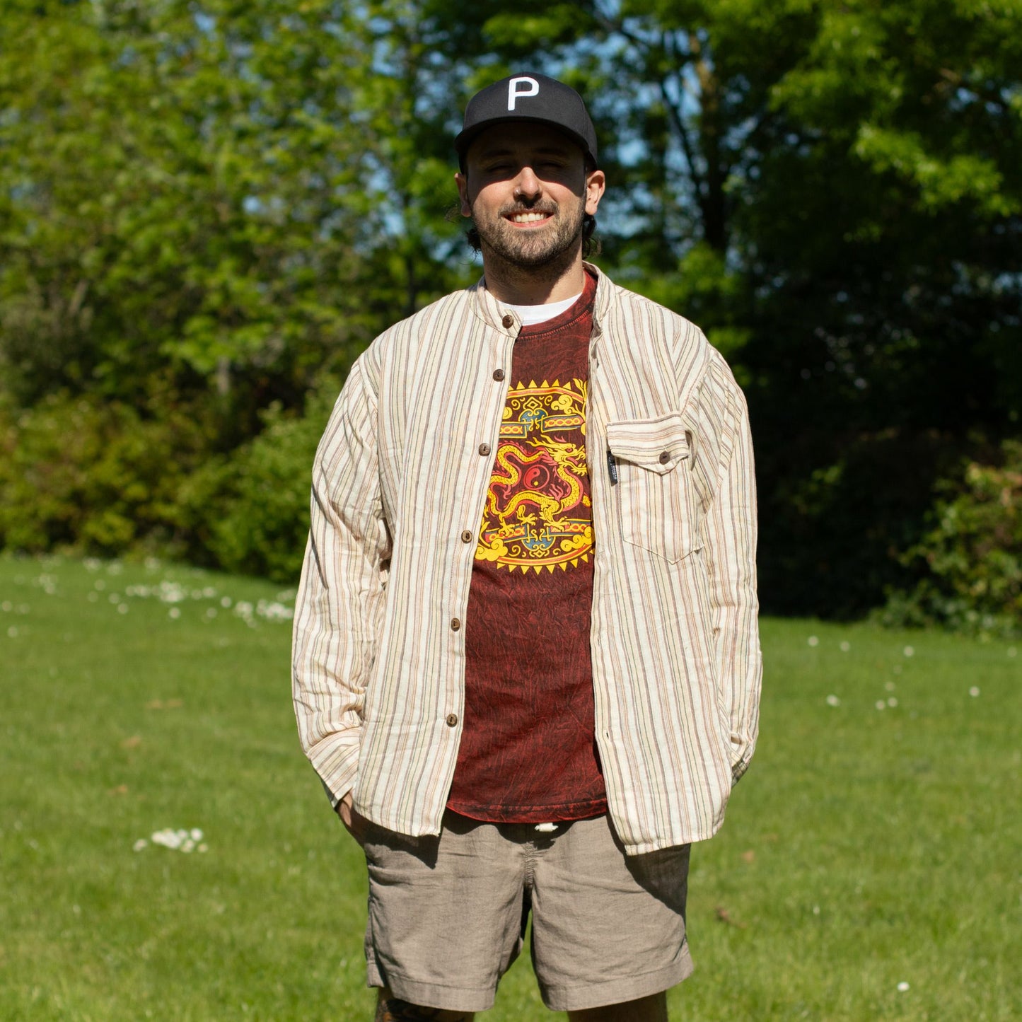 Nomad Sari Stonewashed Cotton T-Shirt - Dragon Mandala - Maroon - Medium - Luna Panther