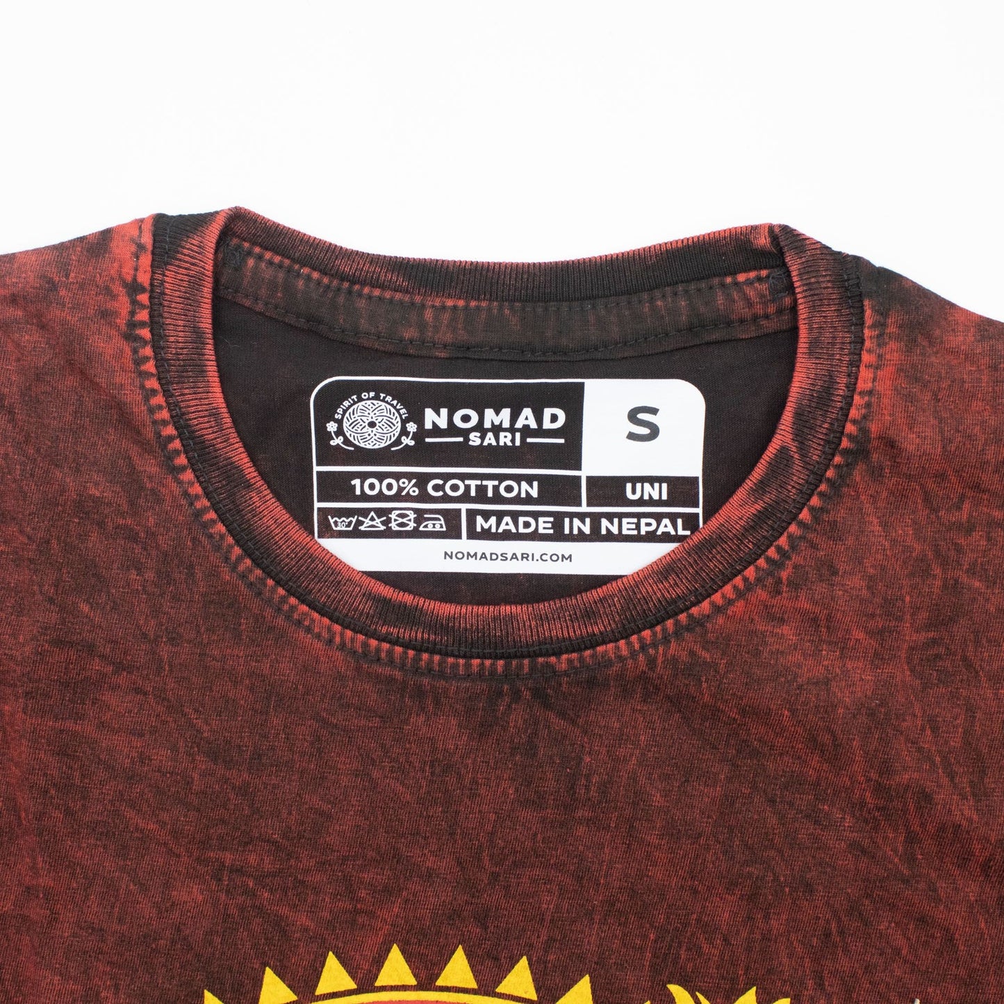 Nomad Sari Stonewashed Cotton T-Shirt - Dragon Mandala - Maroon - Small - Luna Panther