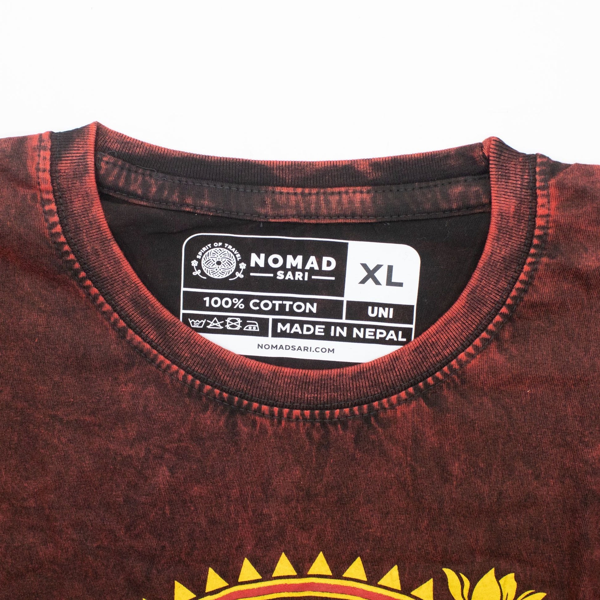 Nomad Sari Stonewashed Cotton T-Shirt - Dragon Mandala - Maroon - XL - Luna Panther