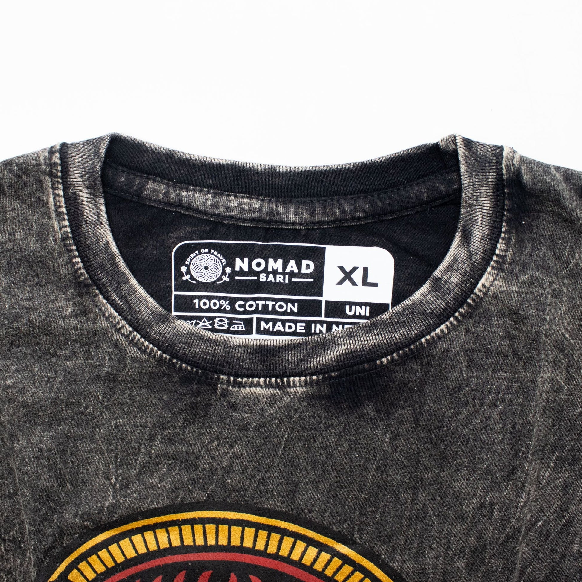 Nomad Sari Stonewashed Cotton T-Shirt - Rebel - Charcoal - XL - Luna Panther