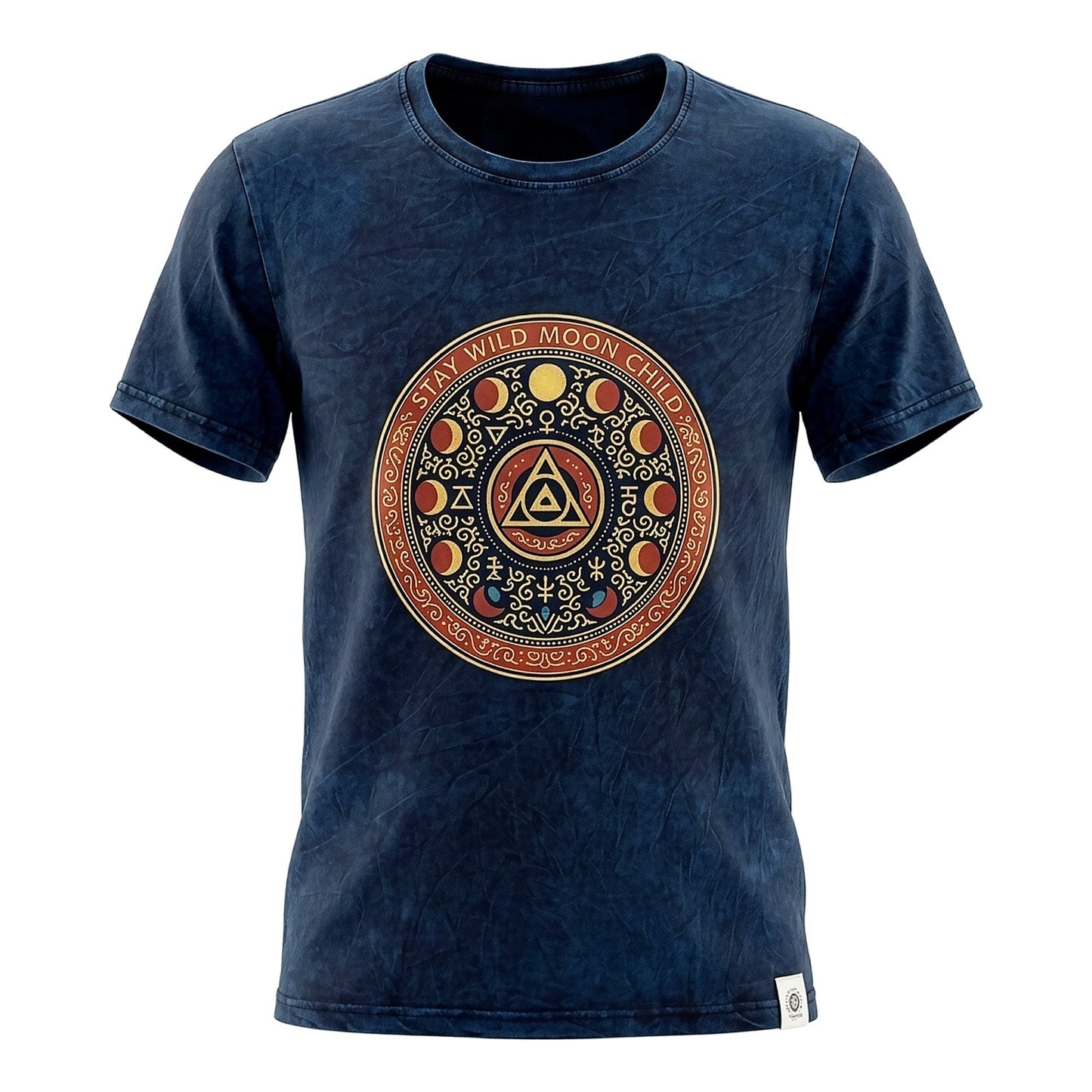 Nomad Sari Stonewashed Cotton T-Shirt - Stay Wild Moon Child - Blue - Large - Luna Panther