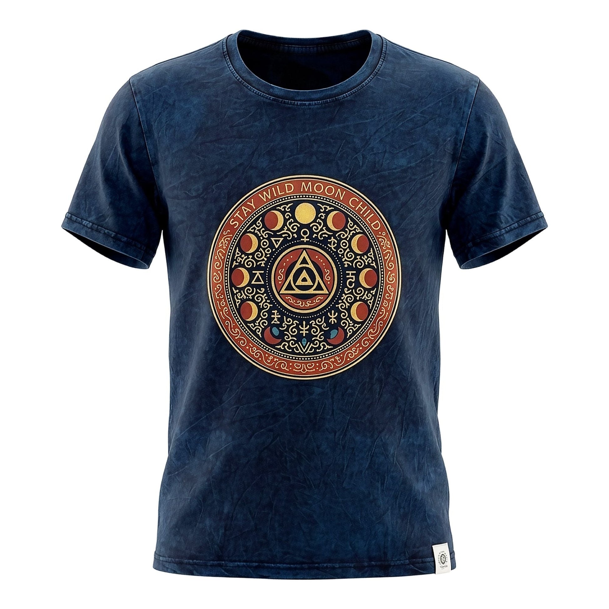 Nomad Sari Stonewashed Cotton T-Shirt - Stay Wild Moon Child - Blue - Large - Luna Panther