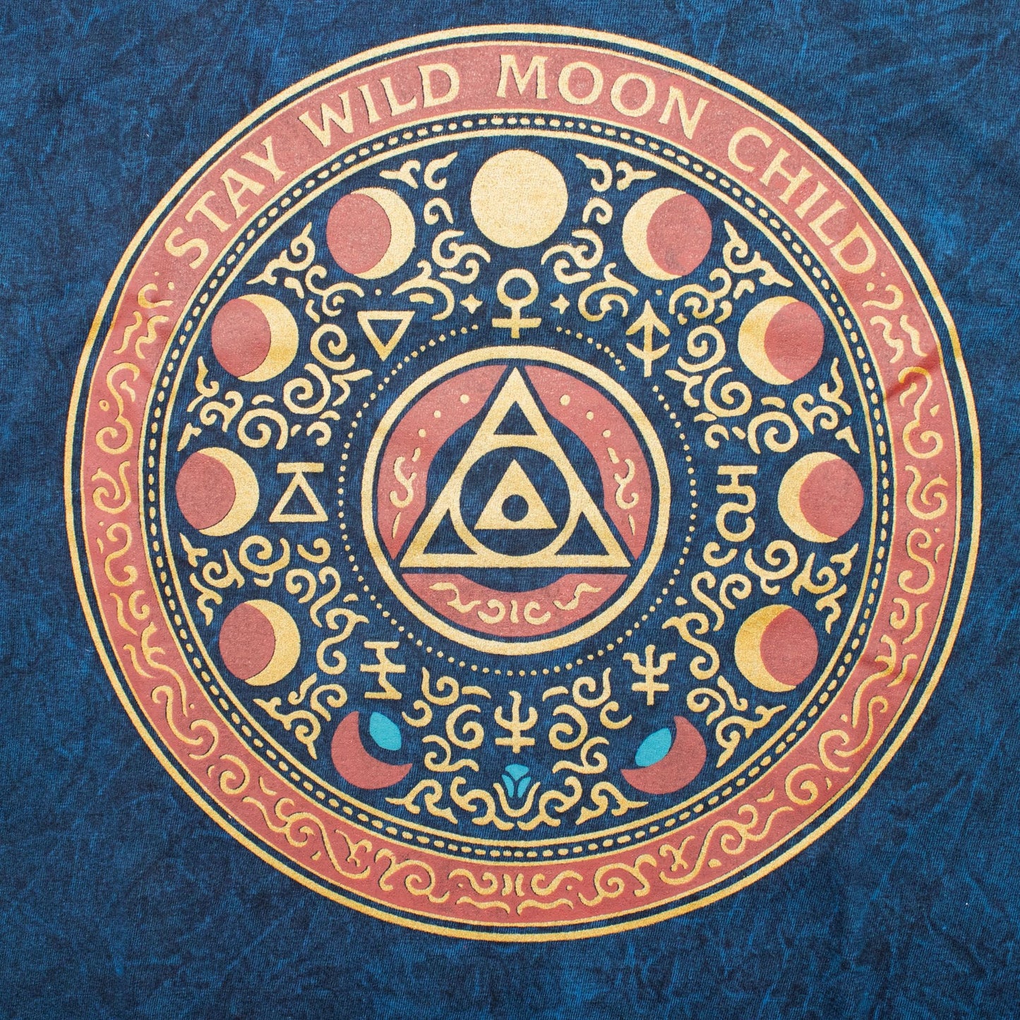 Nomad Sari Stonewashed Cotton T-Shirt - Stay Wild Moon Child - Blue - Large - Luna Panther