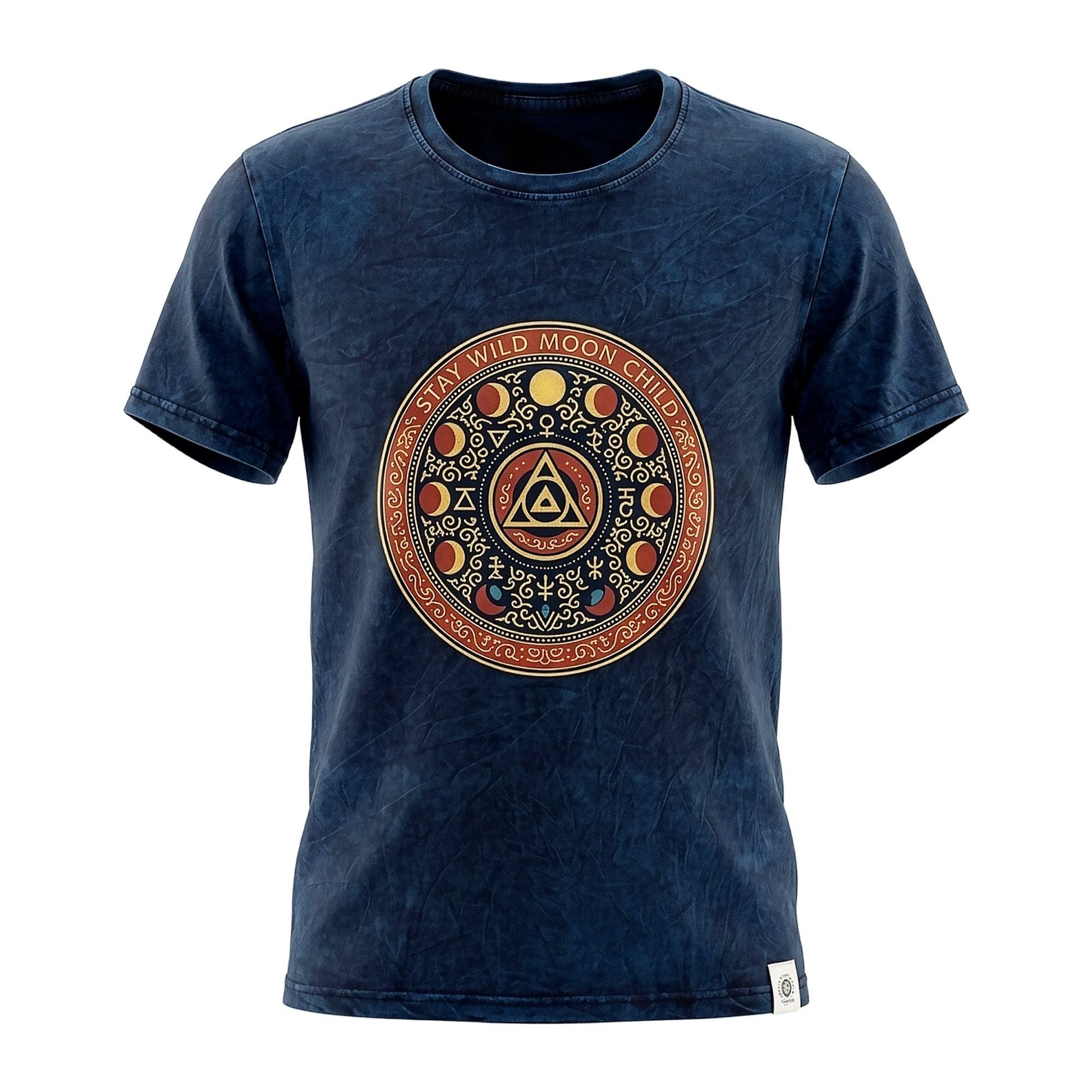 Nomad Sari Stonewashed Cotton T-Shirt - Stay Wild Moon Child - Blue - Medium - Luna Panther