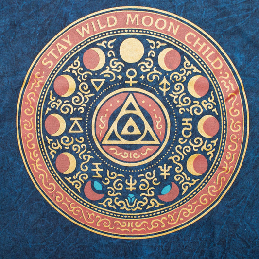 Nomad Sari Stonewashed Cotton T-Shirt - Stay Wild Moon Child - Blue - Medium - Luna Panther alternate view