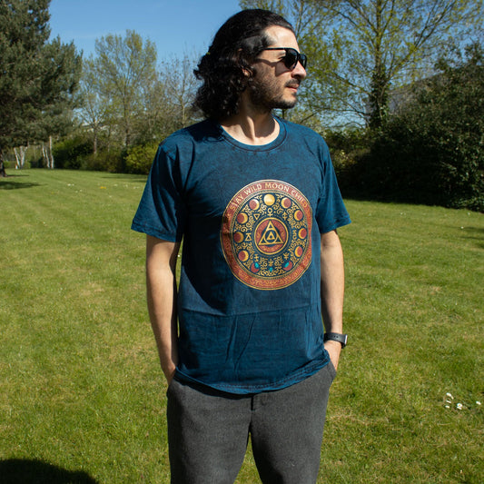 Nomad Sari Stonewashed Cotton T-Shirt - Stay Wild Moon Child - Blue - Small - Luna Panther