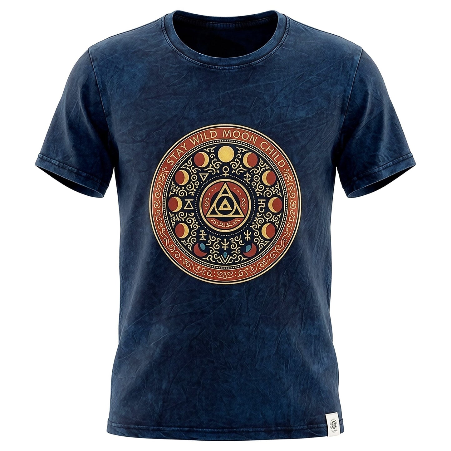 Nomad Sari Stonewashed Cotton T-Shirt - Stay Wild Moon Child - Blue - XL - Luna Panther