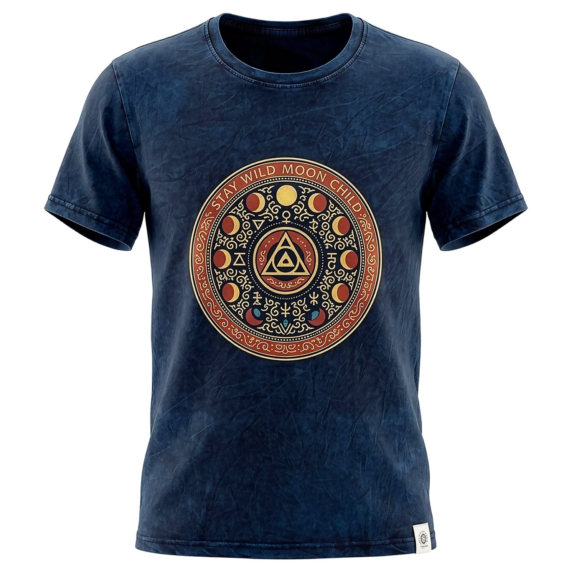 Nomad Sari Stonewashed Cotton T-Shirt - Stay Wild Moon Child - Blue - XL - Luna Panther