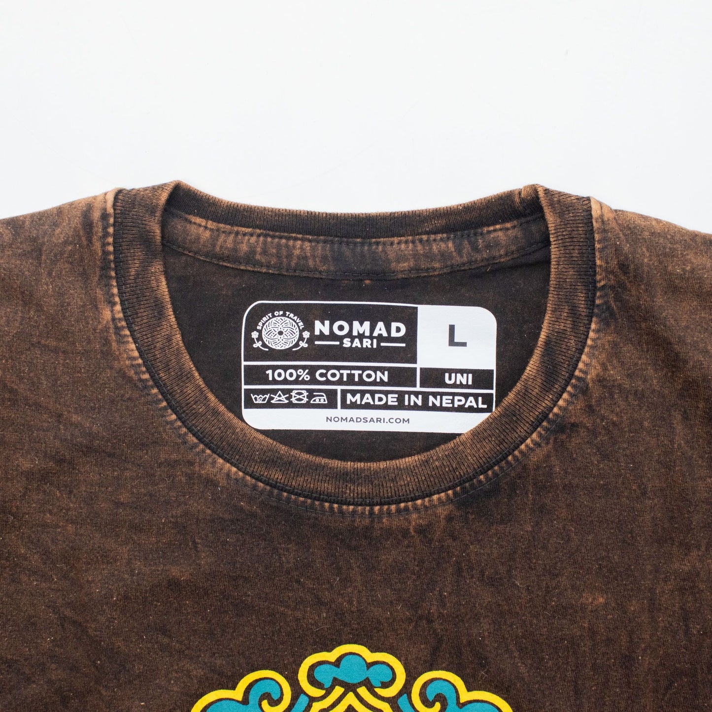 Nomad Sari Stonewashed Cotton T-Shirt - Sun & Zodiac - Brown - Large - Luna Panther