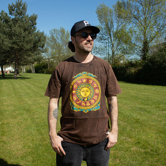 Nomad Sari Stonewashed Cotton T-Shirt - Sun & Zodiac - Brown - Large - Luna Panther alternate view