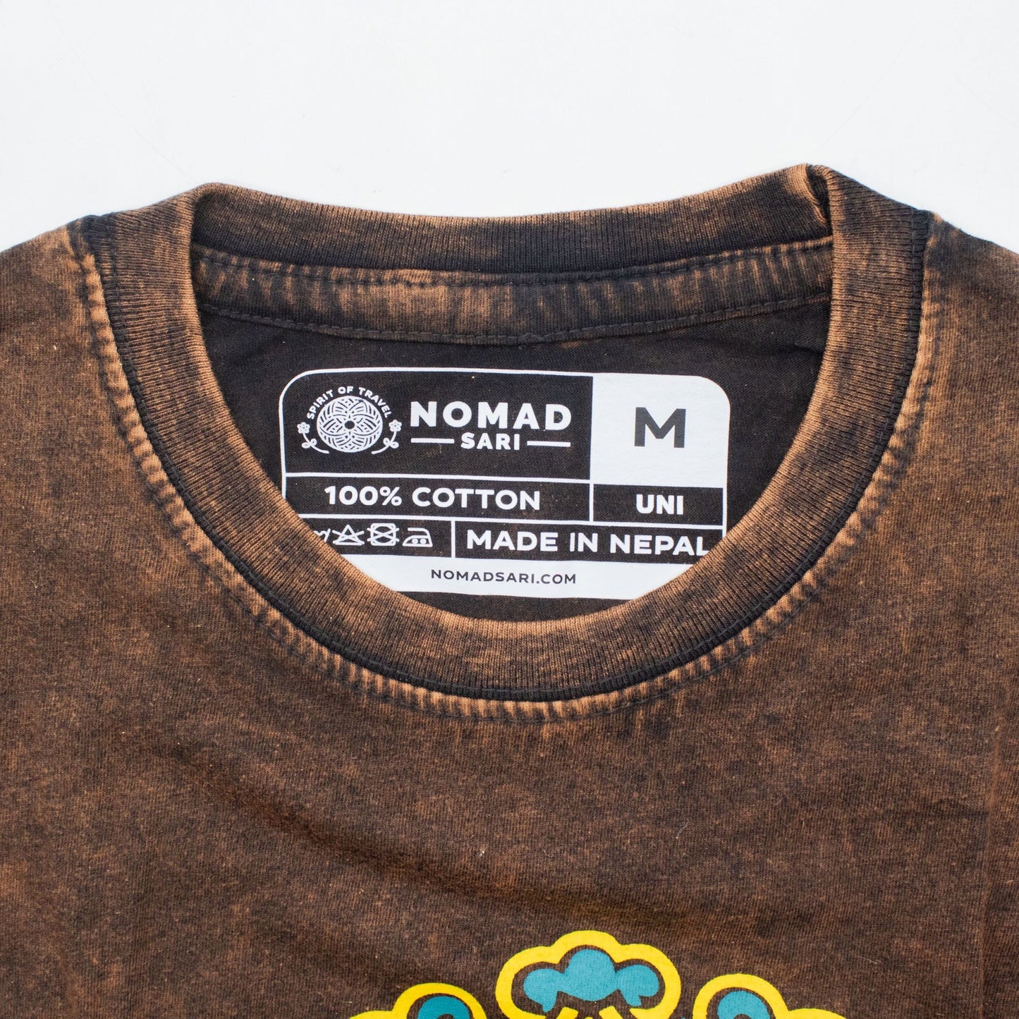 Nomad Sari Stonewashed Cotton T-Shirt - Sun & Zodiac - Brown - Medium - Luna Panther