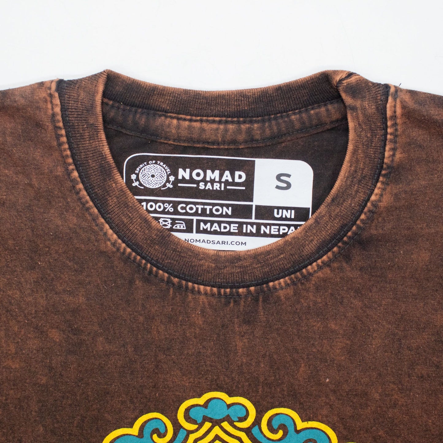 Nomad Sari Stonewashed Cotton T-Shirt - Sun & Zodiac - Brown - Small - Luna Panther