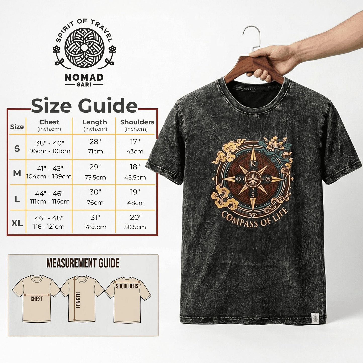 Nomad Sari Stonewashed Cotton T-Shirt - Sun & Zodiac - Brown - XL - Luna Panther