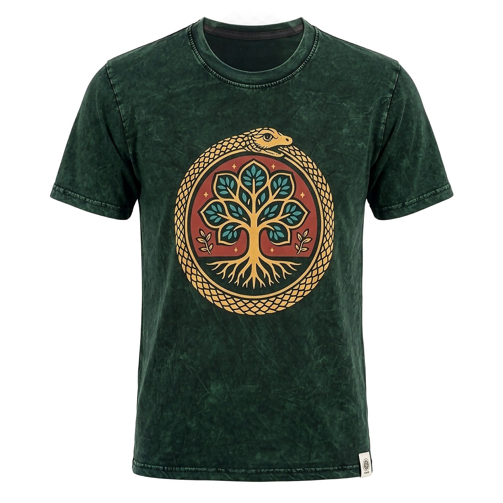 Nomad Sari Stonewashed Cotton T-Shirt - Tree of Life - Green - Large - Luna Panther