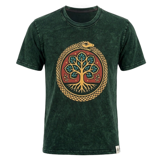 Nomad Sari Stonewashed Cotton T-Shirt - Tree of Life - Green - Large - Luna Panther alternate view