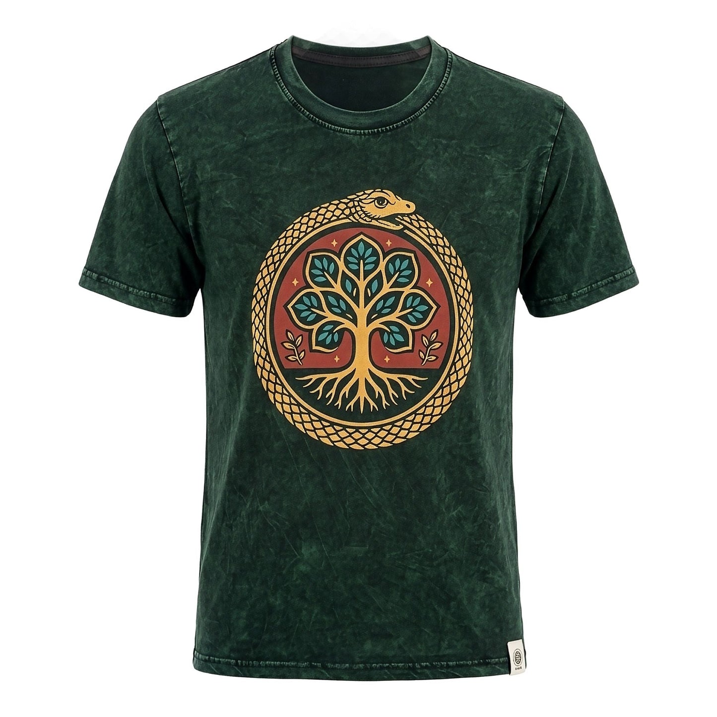 Nomad Sari Stonewashed Cotton T-Shirt - Tree of Life - Green - Medium - Luna Panther
