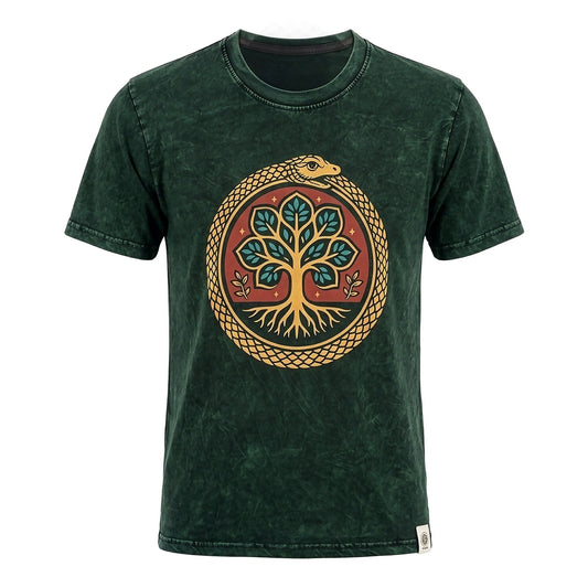 Nomad Sari Stonewashed Cotton T-Shirt - Tree of Life - Green - Medium - Luna Panther alternate view