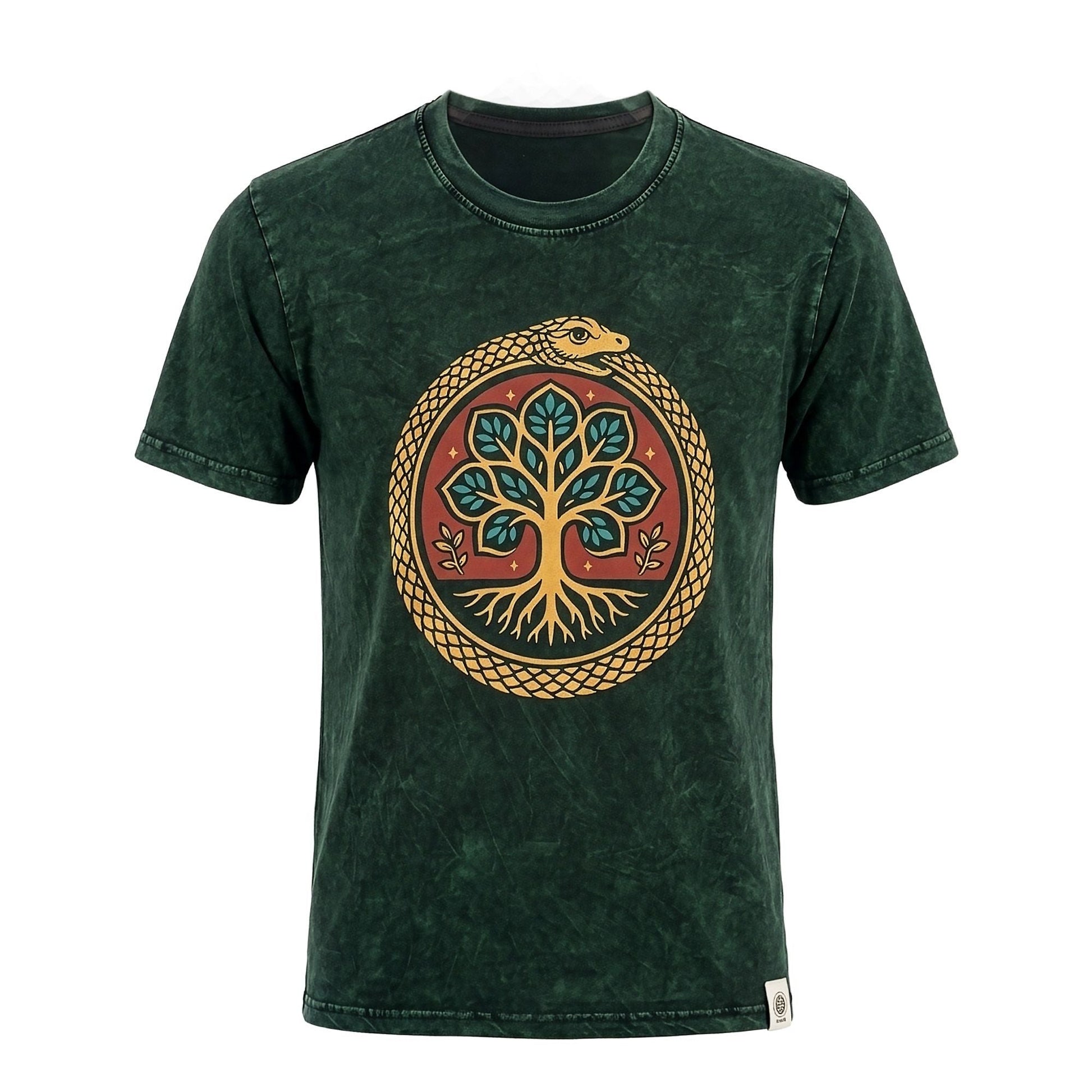Nomad Sari Stonewashed Cotton T-Shirt - Tree of Life - Green - Small - Luna Panther