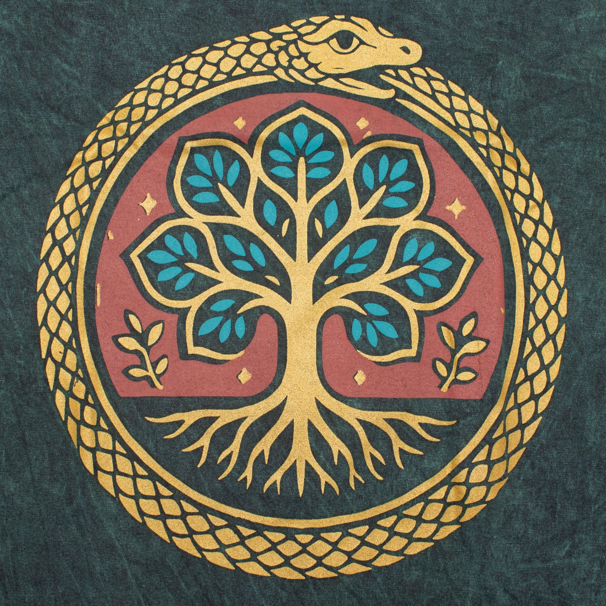 Nomad Sari Stonewashed Cotton T-Shirt - Tree of Life - Green - Small - Luna Panther