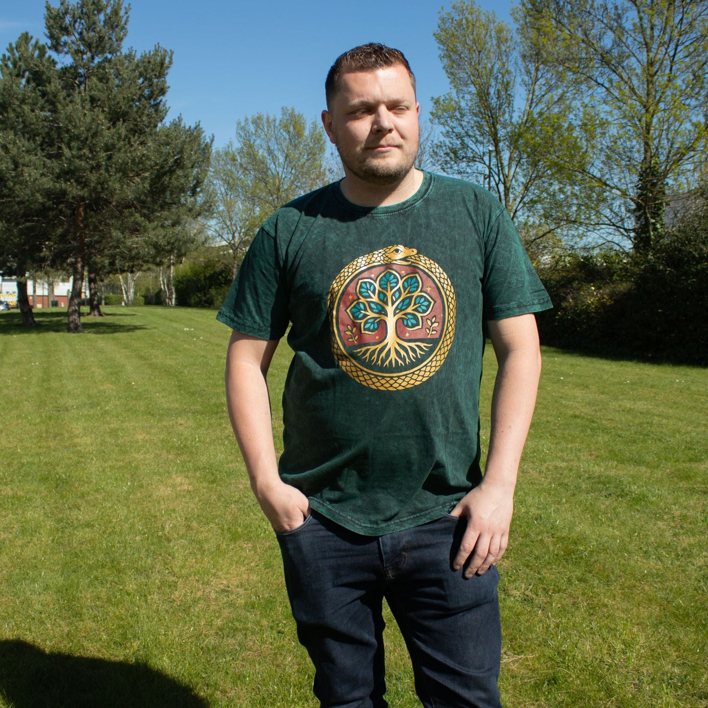 Nomad Sari Stonewashed Cotton T-Shirt - Tree of Life - Green - XL - Luna Panther