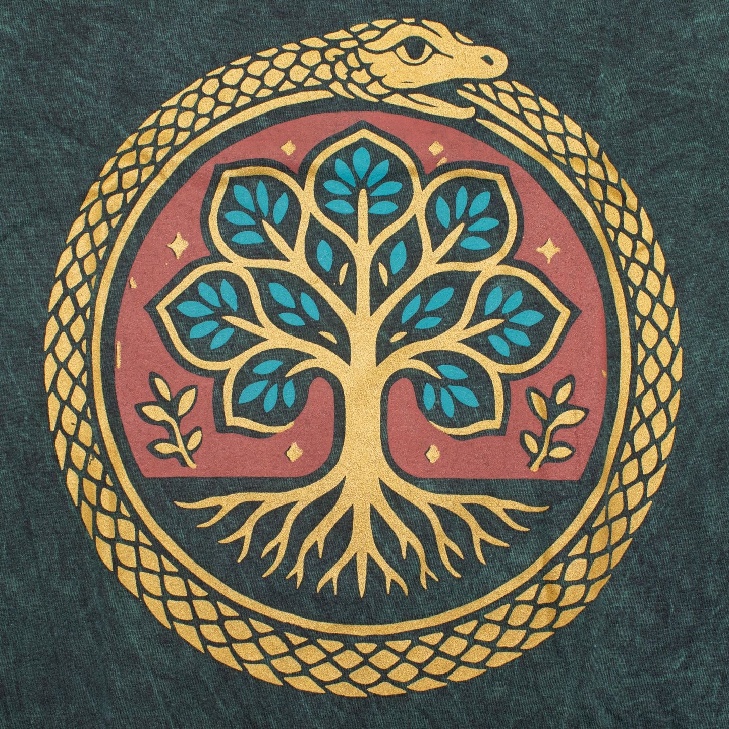Nomad Sari Stonewashed Cotton T-Shirt - Tree of Life - Green - XL - Luna Panther