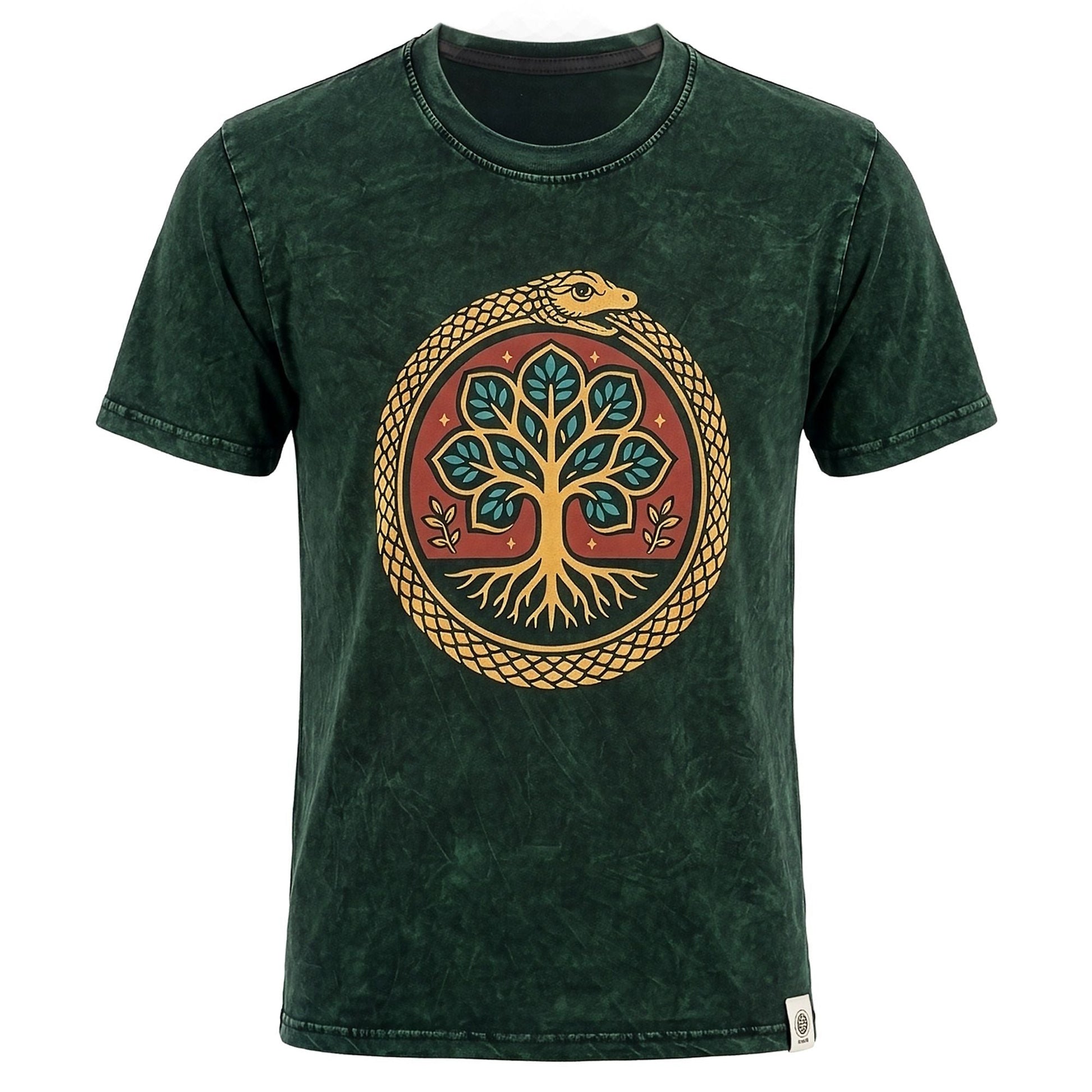 Nomad Sari Stonewashed Cotton T-Shirt - Tree of Life - Green - XL - Luna Panther