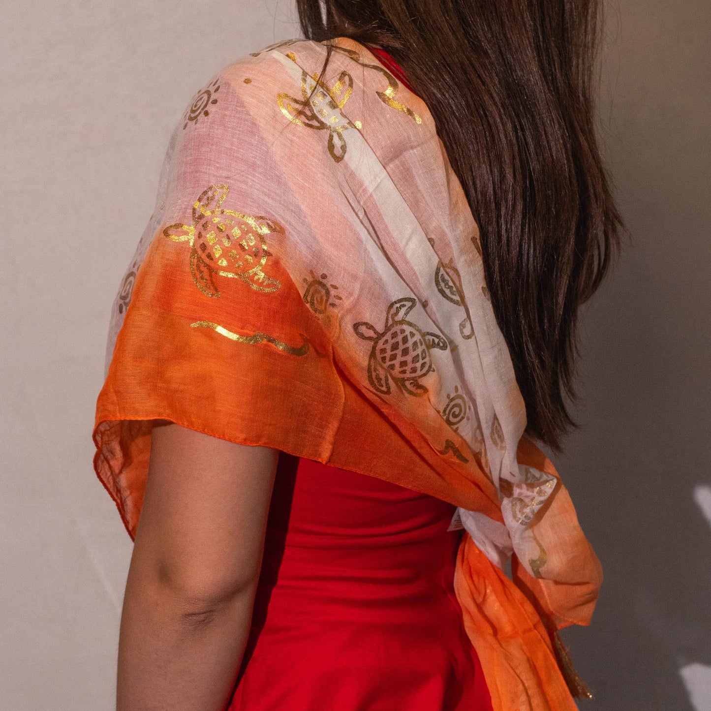 Nomad Sari Summer Turtle Print Scarf - Coral (180x50cm) - Luna Panther
