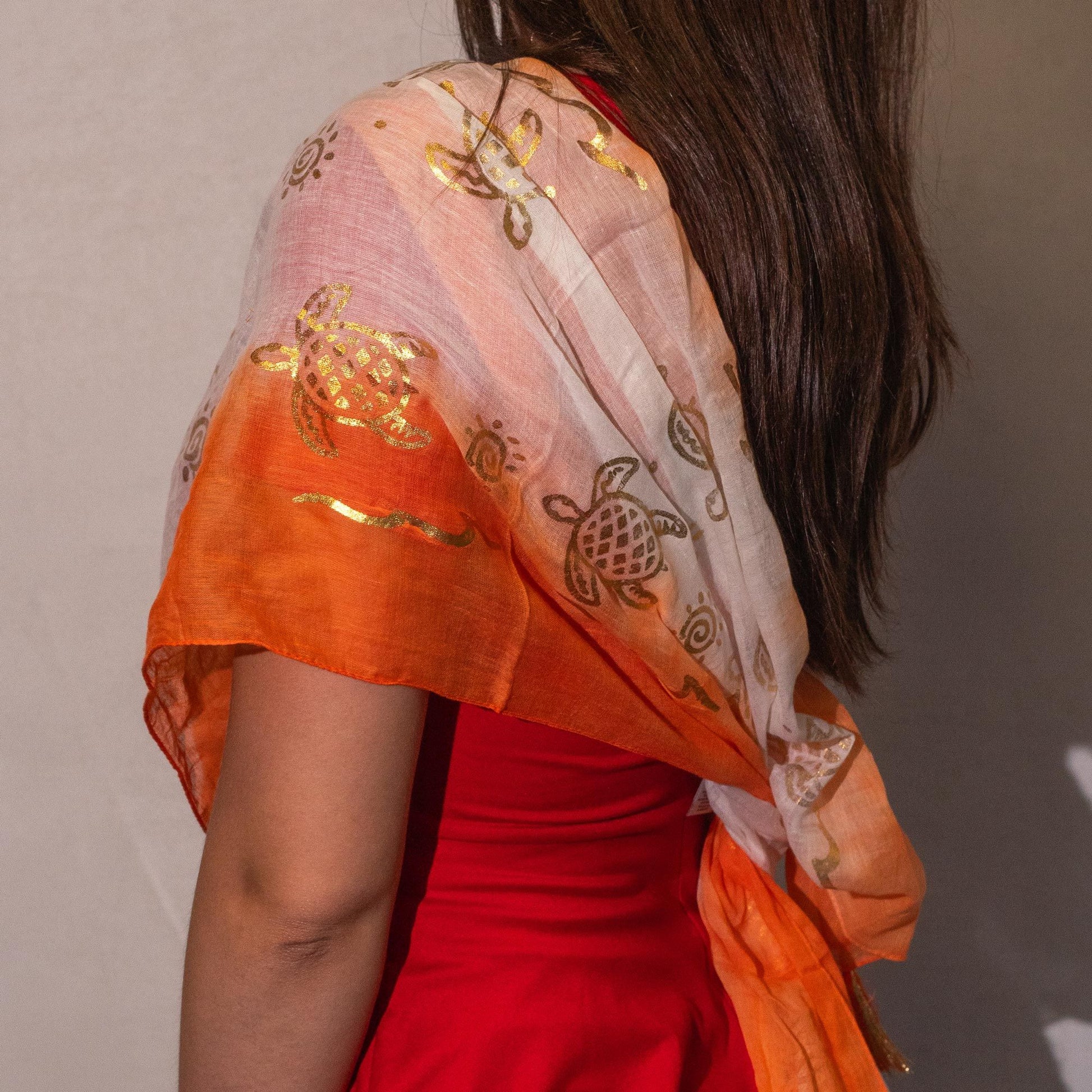 Nomad Sari Summer Turtle Print Scarf - Coral (180x50cm) - Luna Panther